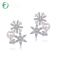 wholesale S925 Sterling Silver New Fashion Popular Snowflake Pearl Ear Studs Korean Style Small Batch Earrings Wholesale from Manufacturer-Thick Silver Platinum 925 Silver