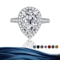 wholesale S925 Sterling Silver 4-Carat Teardrop Pear-Shaped Moissanite Women's Ring Jewelry High-End Accessories-4 carat moissanite (white)  US size 9
