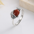 wholesale S925 sterling silver koi fish inlaid with southern red agate ring, vintage ethnic style symbolizing abundance every year, index finger ring-0-2