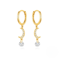 wholesale 925 Sterling Silver New Ins Creative Moon Star Earrings With Marquise Teardrop Zircons And Hoop Clasps-Gold#2 925 Silver