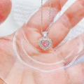 wholesale S925 Sterling Silver Sweetheart Pink Diamond Dainty and Playful Necklace, Fashionable and Sweet Niche Design Gift for Girlfriend-0-2