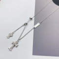 wholesale S925 Sterling Silver Fashion Luxury Minimalist Versatile Cross Pendant Full Diamond Tassel Necklace-0-2