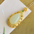 wholesale 925 sterling silver gold-plated pendant with Hetian jade drop, elegant and luxurious vintage-style necklace-0-5