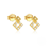 wholesale S925 Sterling Silver V-shaped Full Zircon Star Flower Earrings With Bow-Gold#4 925 silver