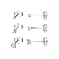 wholesale S925 Sterling Silver 3-piece Set Of Minimalist Stud Earrings With European French-style Zircon Accents-Platinum-3 pieces per set