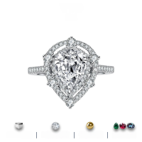 wholesale S925 Sterling Silver Moissanite Ring Women's Ice Cut Teardrop Pear Shape 2 Carat Fashion Luxury Wholesale-AB Rainbow 2-Carat Moissanite Ring  US Size 7