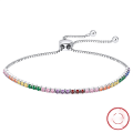 wholesale S925 Sterling Silver Tennis Chain with Color Zirconia Round Stones, Factory Direct Wholesale-0-0
