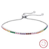 wholesale S925 Sterling Silver Tennis Chain with Color Zirconia Round Stones, Factory Direct Wholesale-2.0mm zirconium, adjustable: 16-23cm Weight: 2.89g 925 silver