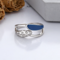 wholesale S925 Sterling Silver Geometric Irregular Double Layer Blue Resin Open Ring Creative Versatile Light Luxury Style Ring-0-1