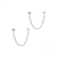 wholesale S925 Sterling Silver Ins Tassel Ear Wire Chain Single Zircon Pearl Earring Stud European Best-selling French Style Earrings-Platinum-Style 1 925 Silver