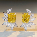 wholesale S925 Sterling Silver New European and American High-End Jewelry Yellow Diamond Earrings High Carbon Diamond Ice Flower Cut Earrings Wholesale Cross-Border Bestseller-0-0