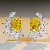 wholesale S925 Sterling Silver New European and American High-End Jewelry Yellow Diamond Earrings High Carbon Diamond Ice Flower Cut Earrings Wholesale Cross-Border Bestseller-Pink Diamond-ED033 925 Silver