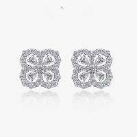 wholesale 925 Sterling Silver Geometric Drop 3*4 Clover Earrings for Women, Cross-Border Hot-Selling Elegant Earrings-White [E-0445] Overall 18*18mm