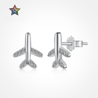 wholesale S925 Sterling Silver Women's Small Airplane Design Earrings, Unique and Exquisite, Niche and Light Luxury Ins Style-Gold DY1D0348-SG-WH 925 silver