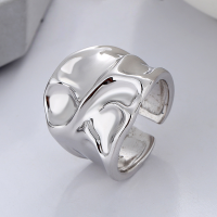wholesale S925 Sterling Silver Exaggerated Trendy Wide Geometric Irregular Texture Punk Open Ring-DJ1167F/Platinum Approx. 8.6g &gt; Adjustable opening