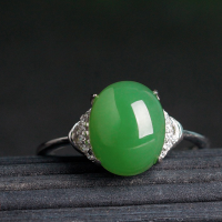 wholesale 925 Sterling Silver Inlaid Hetian Jade Ring with Certificate, New Chinese Retro Style Adjustable Jasper Ring for Women-Jade 8*10mm Opening adjustable