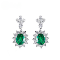 wholesale S925 silver new luxury elegant sunflower earrings with lab-grown emerald, women's earrings in European and American style-0-0