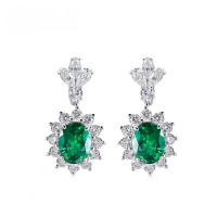 wholesale S925 silver new luxury elegant sunflower earrings with lab-grown emerald, women's earrings in European and American style-Cultured Emerald>925 Silver
