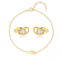 wholesale S925 Sterling Silver Opal Heart Bracelet And Earring Set, Korean Minimalist Design-Earring and Bracelet Set 925 Silver