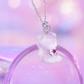 wholesale S925 Sterling Silver Agate Bear Necklace for Women, Fashionable Sweet and Fresh Ins Style Pendant Light Luxury Internet-Famous Collarbone Chain-0-2