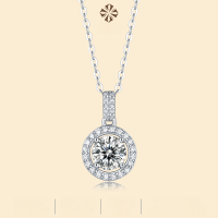 wholesale S925 silver plated women's moissanite pendant necklace, new in stock round-shaped drop wholesale-1ct round cake necklace