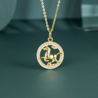 wholesale 925 Sterling Silver BFIRST Dunhuang Style Women's Versatile Accessory Chinese Style Wholesale Galloping Horse Treading on a Flying Swallow Necklace-Sterling silver 14K gold &gt; 925 silver