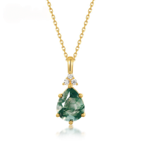wholesale S925 Silver Cross-Border Hot-Pick Water Drop Moss Agate Pendant with Natural Green Moss Stone Necklace, European and American Minimalist Light Luxury-10K gold + swimming paint (pendant does not include chain)  925 silver