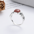 wholesale S925 Sterling Silver Bamboo Knot Style Inlaid with Southern Red Agate Ring, Artistic Vintage Ethnic Wind Index Finger Ring-0-1