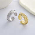 wholesale S925 Sterling Silver European and American Cross-Border Niche Unique Lava Texture Line Splicing Trend Open Ring-0-0