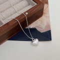 wholesale S925 Sterling Silver Matte Frosted Brushed Heart Pendant Necklace for Women, Korean Spring and Summer New Arrival, Versatile Layering Light Luxury Bead Choker-0-1
