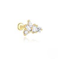 wholesale S925 Sterling Silver Geometric Heart Zircon Stud Earrings With Flat Threaded Piercing-Single gold #8 (1.2*6)