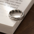 wholesale S925 Sterling Silver Oval Twist Braided Adjustable Ring, Thai Silver Antique Oxidized Openable Index Finger Ring for Women R00602-0-5