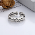 wholesale S925 Sterling Silver Retro Distressed Pure Handmade Four-Strand Braided Weave Ring Versatile Punk Style Adjustable Open Ring-0-1