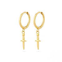 wholesale S925 Sterling Silver Dagger Cross Earrings With Evil Eye, Star, And Moon Pendant Hoop-Gold#2 925 Silver