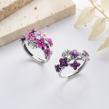 wholesale S925 Sterling Silver Vintage Resin Enamel Floral Garden Style Fresh and Versatile Open Ring-0-0