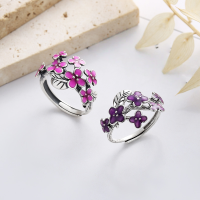 wholesale S925 Sterling Silver Vintage Resin Enamel Floral Garden Style Fresh and Versatile Open Ring-YJ751M/B about 3.9g &gt; opening adjustable
