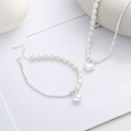 wholesale S925 Sterling Silver Crushed Silver Spliced Pearl Heart Pendant Necklace Bracelet Set, Elegant and Light Luxury Style for Women-0-1