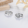 wholesale S990 Silver Vintage Style Antique-Inspired Creative Peace Lock with Lucky Coin Design Adjustable Ring for Men and Women-0-1