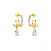 wholesale S925 Sterling Silver Double-layer Heart Earrings With Zircons, Butterfly, Pearl, And Petal Design-Gold#2 925 Silver