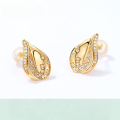 wholesale [Rhodium-Plated 925 Silver Earrings] Spring New Petal White Zircon Flower Geometric Ear Studs for Women, Japanese Mori Girl Style Wholesale-0-0