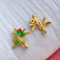 wholesale Gold-plated S925 ancient silver fittings inlaid with ruby and emerald butterfly small flower bamboo leaf double ear hand plaque spacer beads connecting clasp-0-8