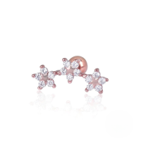 wholesale S925 Sterling Silver Three Five-pointed Stars Snowflake Threaded Ear Stud, Cold Style Women's Ear Cartilage Stud-Single rose gold