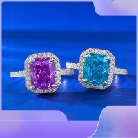 wholesale Metal Material, Zhuo Zhifan New European and American Best-Selling High Carbon Diamond Ring 7*9 Ice Flower Cut Aquamarine Diamond Engagement Ring-R1131 Aquamarine Diamond Ring Size 7