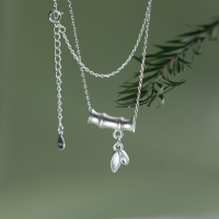 wholesale S925 Silver Fresh and Sweet Ins Style Niche Design Minimalist Bamboo Joint Leaf Necklace Y01803-S925 Silver Necklace Cross Chain 925 Silver