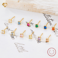 wholesale S925 Sterling Silver December Birthstone Minimalist Stud Earrings Small Bone Piercing Niche High-End Unisex Wholesale Earrings-White Zirconium-4 Months (with Silicone Earplugs)  925 Silver