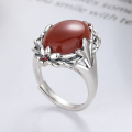 wholesale S925 Sterling Silver Retro Creative Oval Shape Inlaid with Southern Red Agate Ring Trendy Accessory Index Finger Ring-0-1