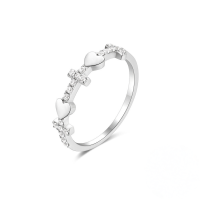 wholesale 925 Sterling Silver Zircon-encrusted Heart Index Finger Ring, Korean Style Advanced Versatile Cross Wave Zirconia Band-Platinum #1&gt;7