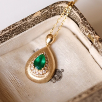 wholesale S925 Sterling Silver Overall Red Elk Teardrop Pendant with Brushed Finish Necklace, French-inspired Minimalist Luxury Daily Wear Versatile for Women-BX0357-Gold 925 Silver