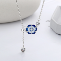 wholesale S925 Sterling Silver Droplet Glaze Small Flower Pendant Tassel Necklace, Fresh and Sweet Pastoral Style Collarbone Chain-0-1