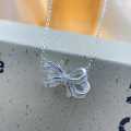 wholesale Sterling Silver Large Bow Knot Necklace Fashion Minimalist Niche Design High-end Sense Collarbone Chain Jewelry-0-0